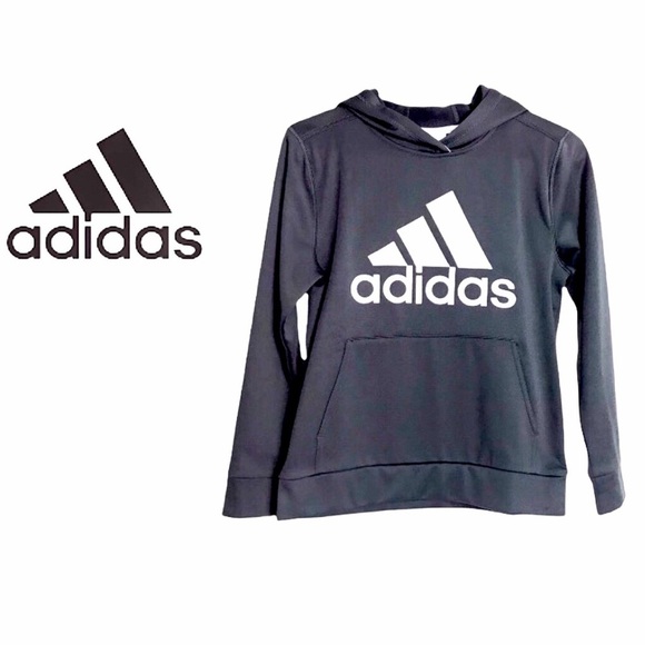 NWT Adidas Kids Dark Gray Badge of Sport Hoodie - Picture 1 of 9